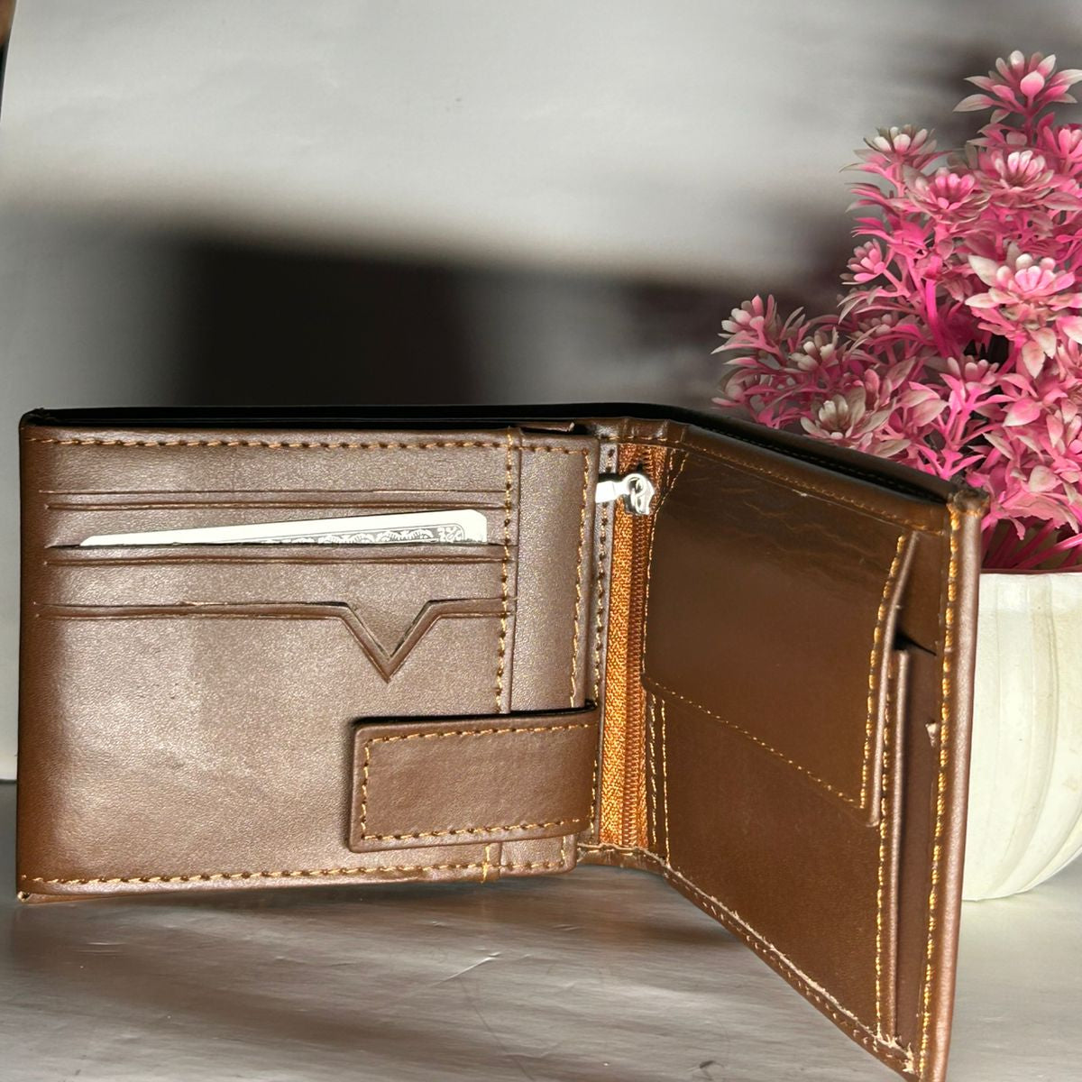 Genuine Leather Men's Zipper Coin Purse Leather Wallet For Men Tri-fold Wallet Clasp Black Brown